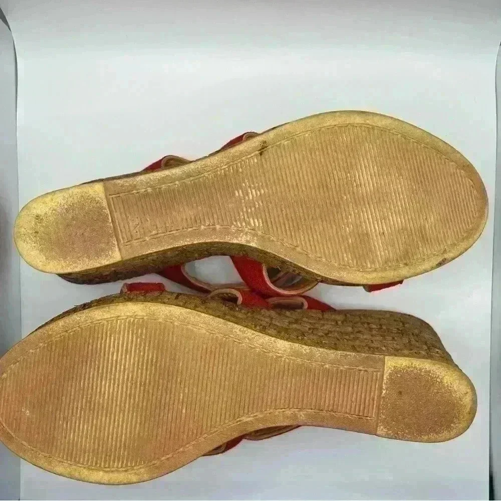Mariella Beige Slide Wedge‎ Platform Red Straps Women Size 9 SKU #4590